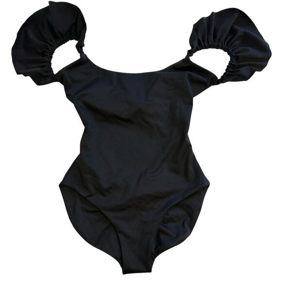 NWT Londre Ruffle Shoulder One Piece Swimsuit Black XS - Picture 2 of 10